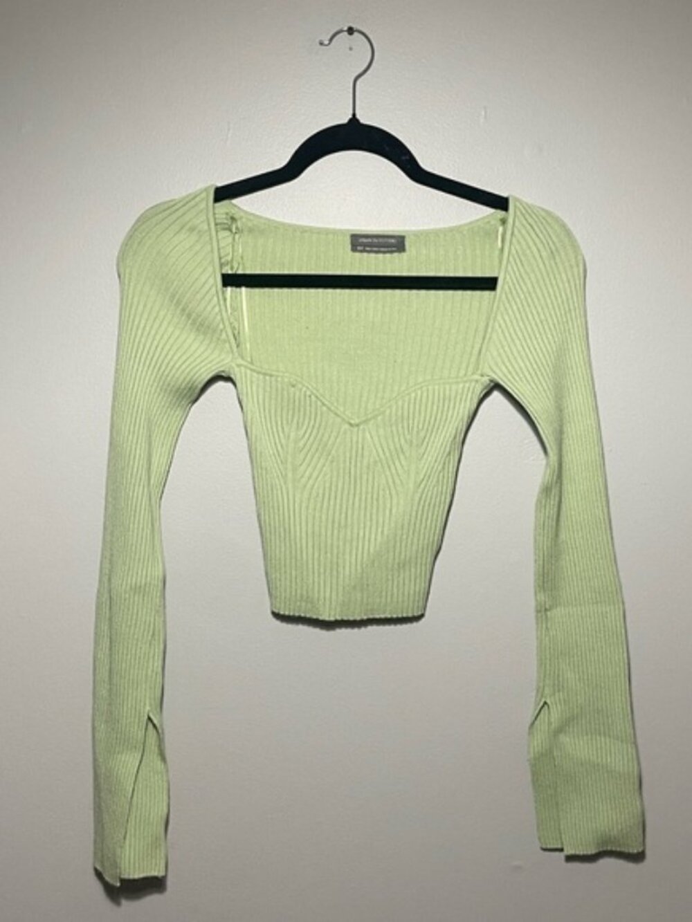 Ribbed Knit Corset Top Long Sleeve Split Cuff
